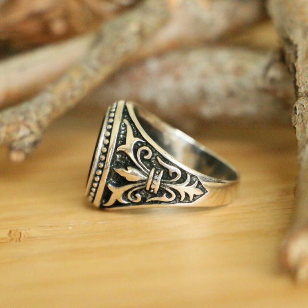 925 Sterling Silver Men's Ring Natural  Black Onyx - Picture 5 of 6